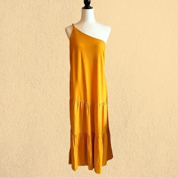 FARM Rio yellow one shoulder tiered maxi dress linen - Picture 1 of 15